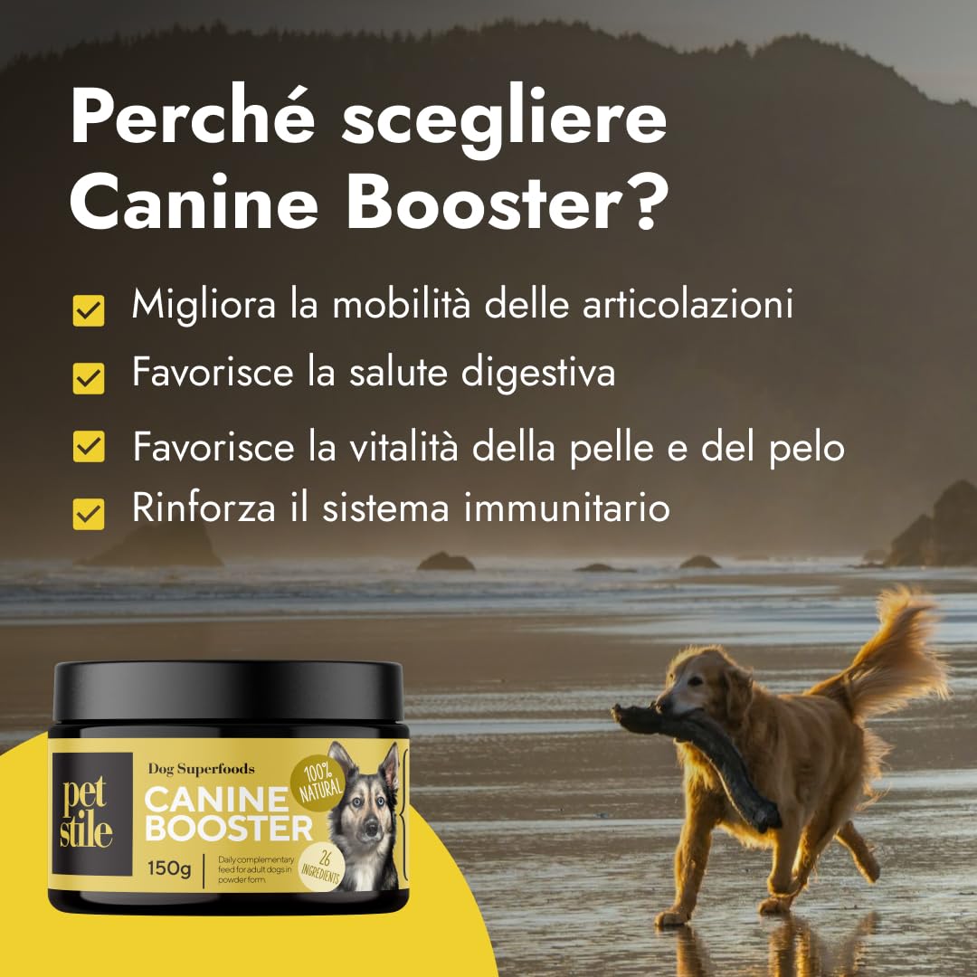 Canine Booster – Integratore per Cani Adulti con Cozza Verde, Curcuma e Probiotici per Articolazioni, Digestione, Pelle, Pelo e Sistema Immunitario (1x 150 g)