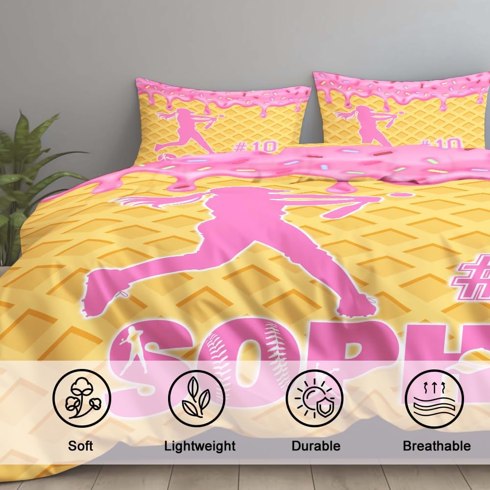 Softball Bedding Set Twin Size, Sports Quilt Softball Gifts Bedding Comforter Sets Softball Decor for Boys Bedroom Softball 3 Pcs Bedding Comforter Sets (#N1)