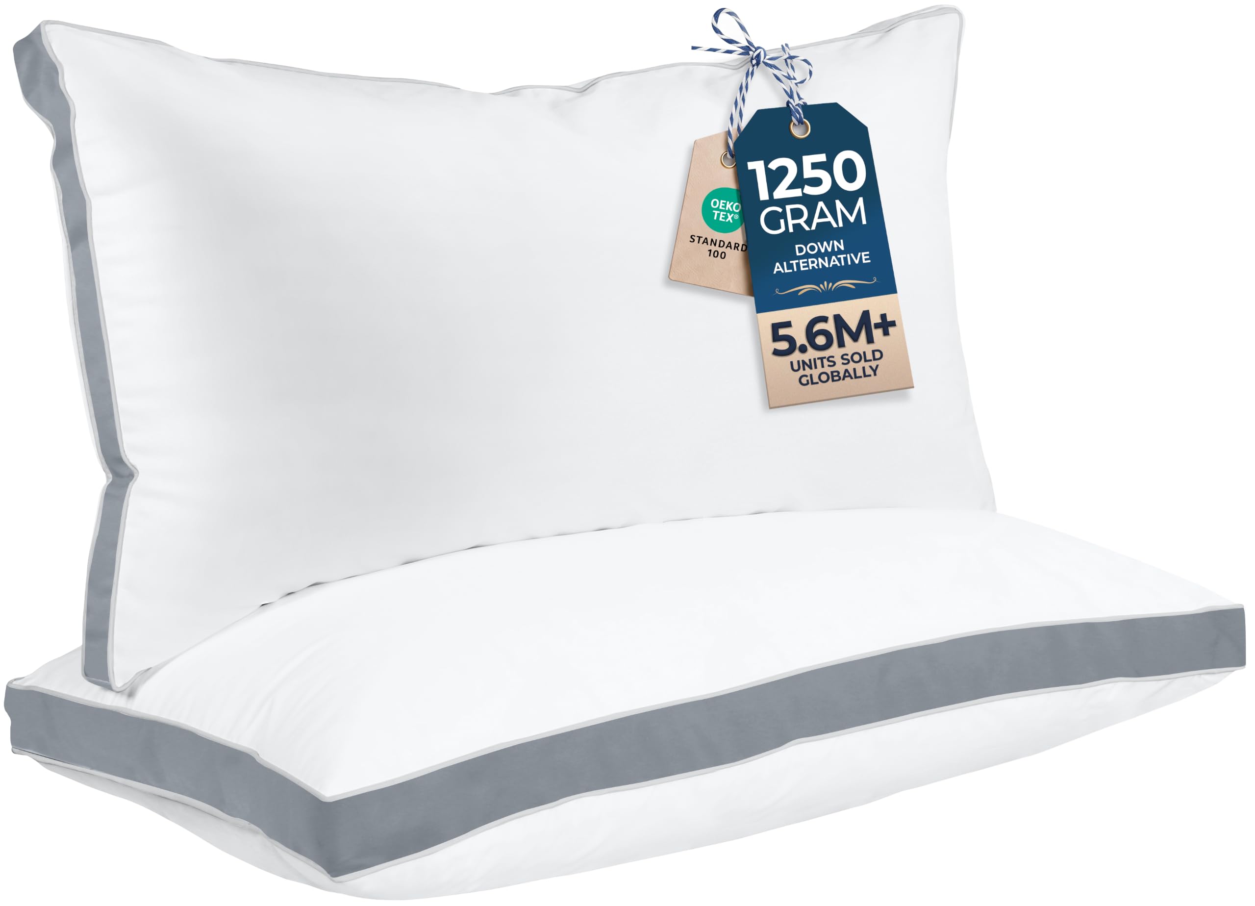 Utopia Bedding Bed Pillows for Sleeping King Size (Grey), Set of 2, Cooling Hotel Quality, Gusseted Pillow for Back, Stomach or Side Sleepers