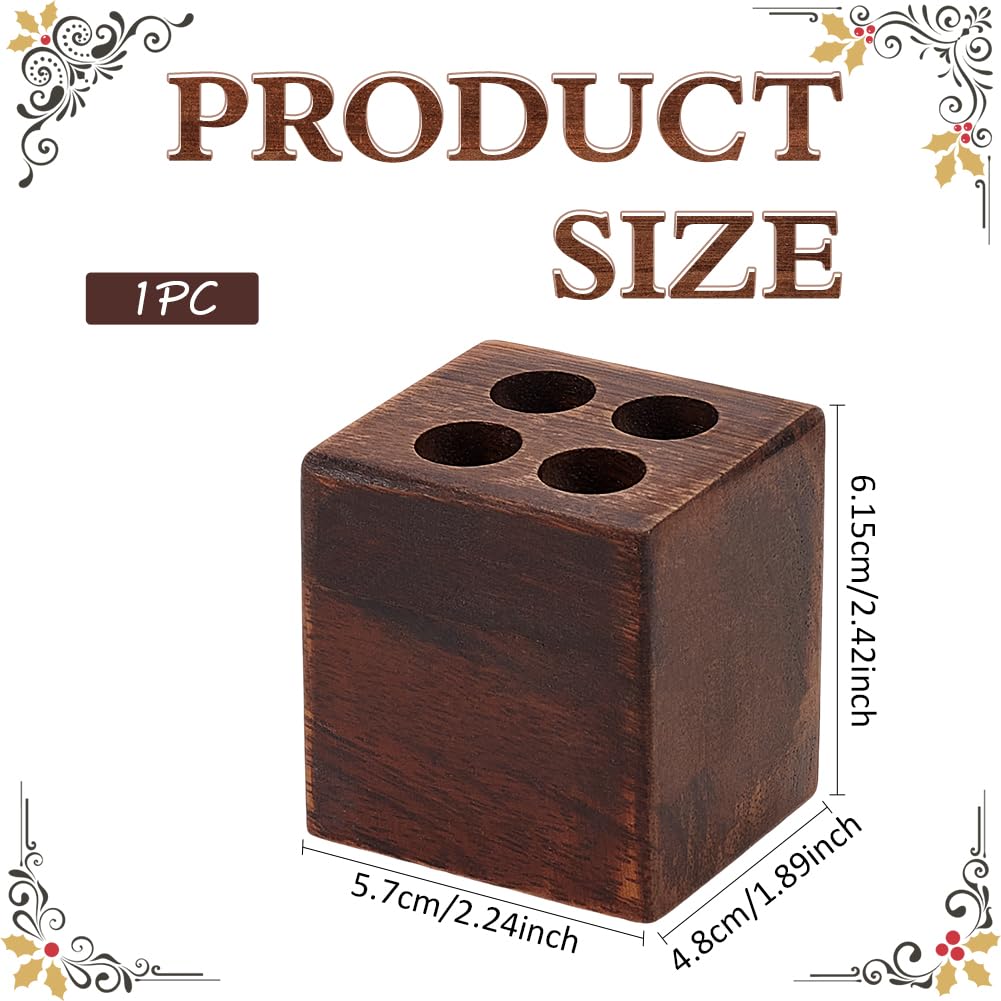 MAYJOYDIY Cuboid Wooden Walnut Pen Holder with 4 Round Holes Stylish Vintage Desk Organizer Pencil Holder Fountain Pen Tray for Home Office Classroom Desktop Stationery Accessories - Image 2