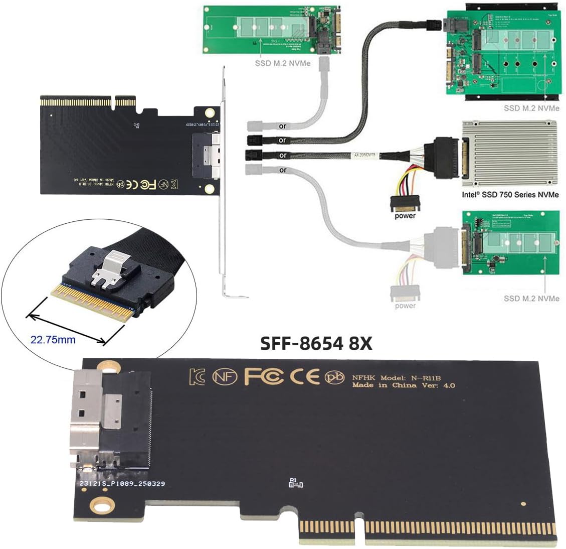 CY Card External Slimline SFF-8654 8X 74Pin to PCIE Express 3.0 PCIE4.0 Raid Card VROC Raid0 Hyper Adapter
