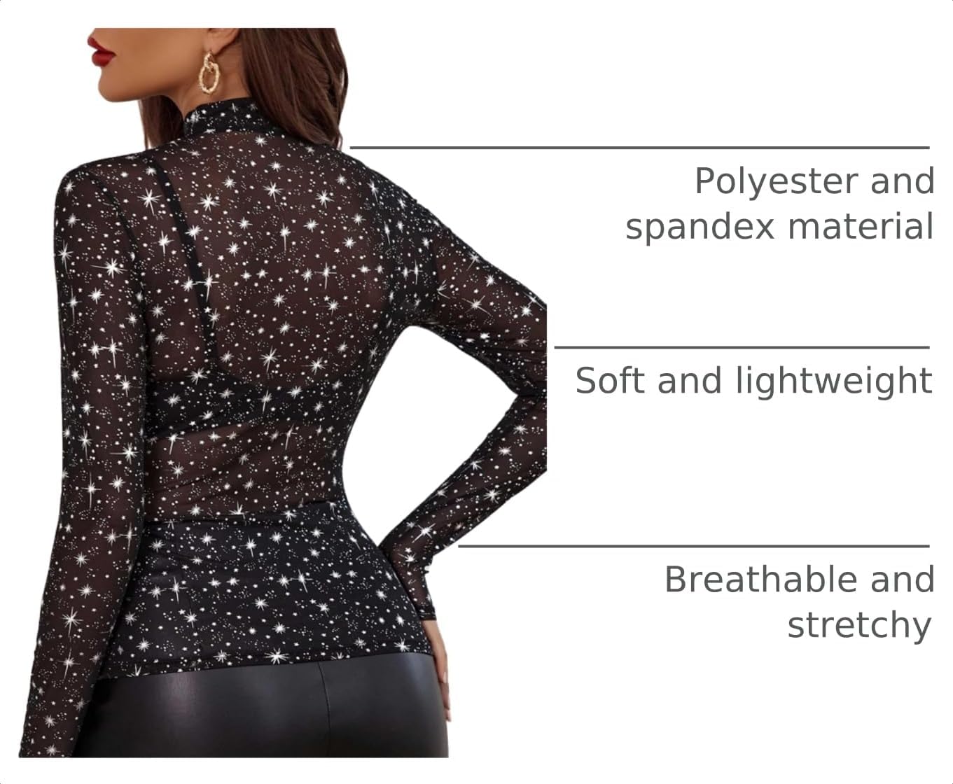 Avidlove Mesh Top for Women See Through Shirt Sheer Blouse Clubwear XS-3XL image 4