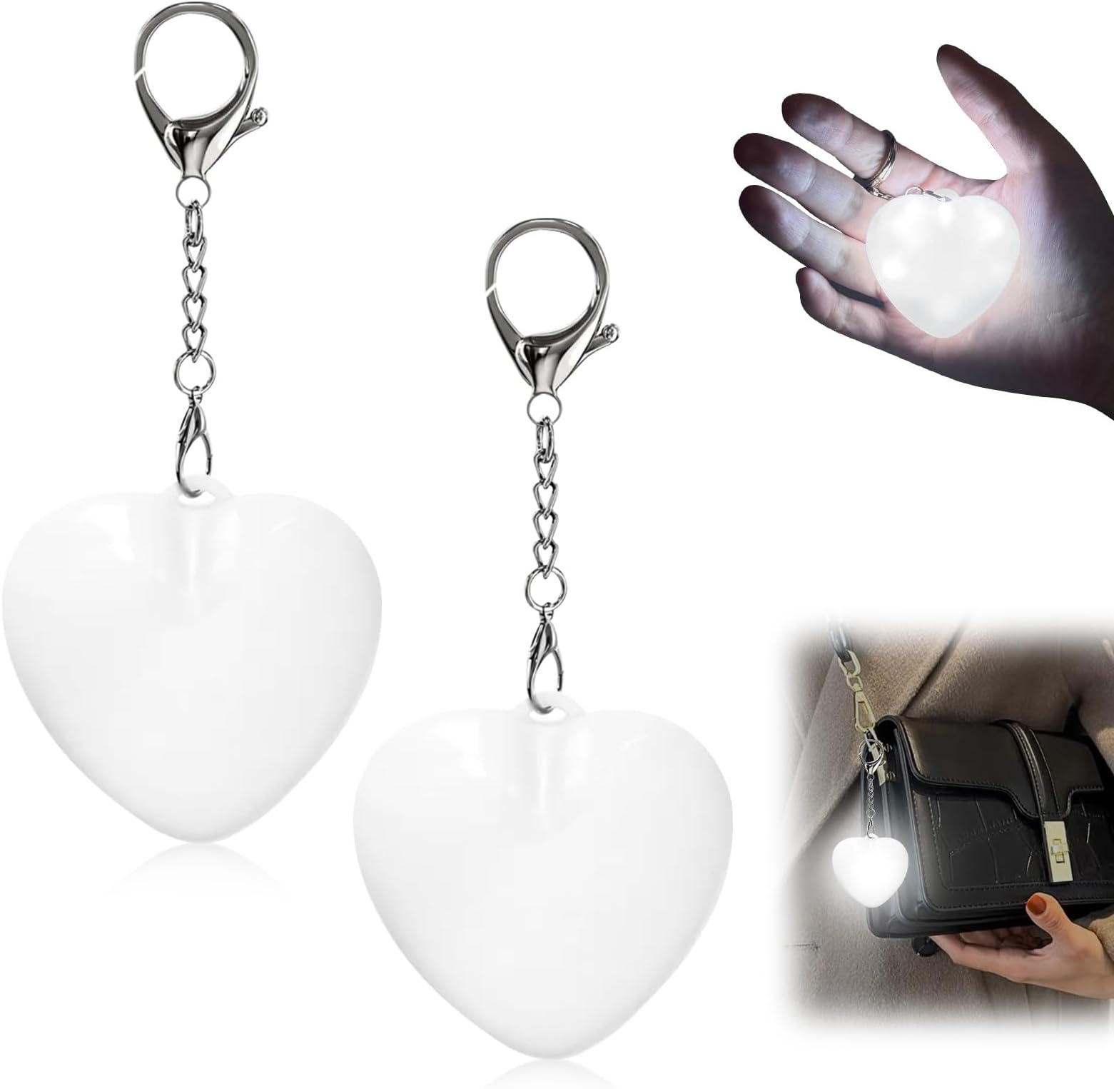 Dandin 2Pcs Handbag Light, Purse Glow Heart Light, Automatic Touch Sensor Purse LED Lamp, Rechargeable Mini Touch Handbag Lights, Heart Shape Hanging Night Lights for Women Ladies Girls Gift