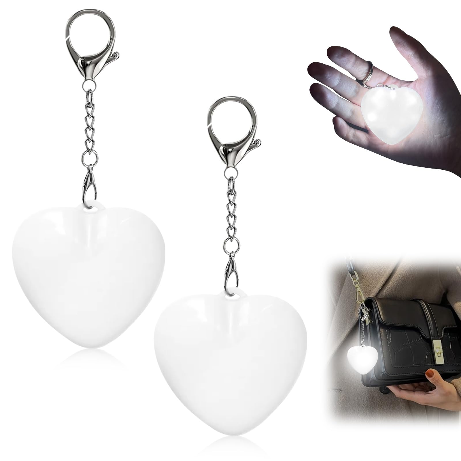 Dandin 2Pcs Handbag Light, Purse Glow Heart Light, Automatic Touch Sensor Purse LED Lamp, Rechargeable Mini Touch Handbag Lights, Heart Shape Hanging Night Lights for Women Ladies Girls Gift