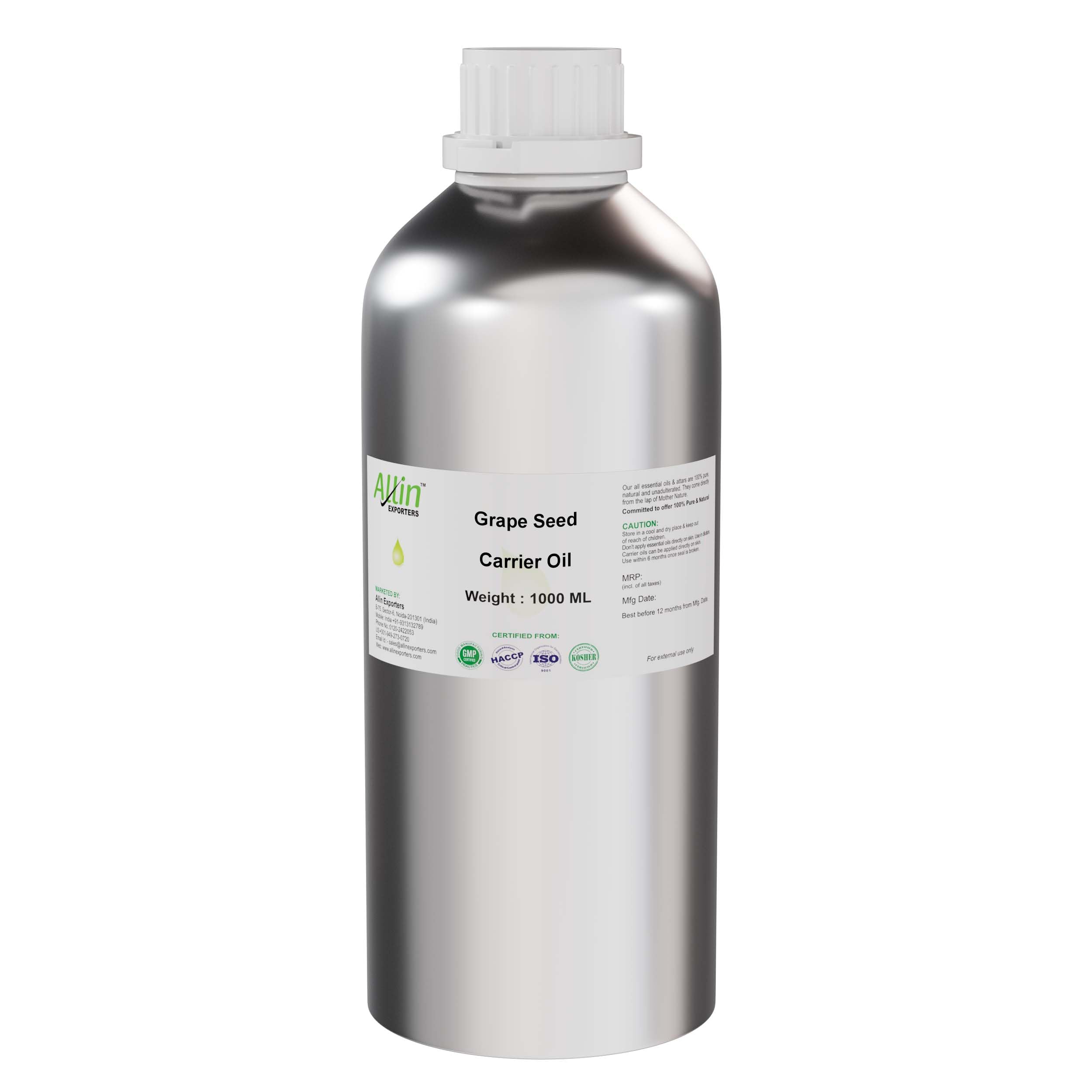 Allin Exporters Cold Pressed Grape Seed Oil 1000 Ml 100% Natural Moisturizer & Antioxidant For Skin, Hair & Nails Presence Of Vitamins E, C & D-image-5