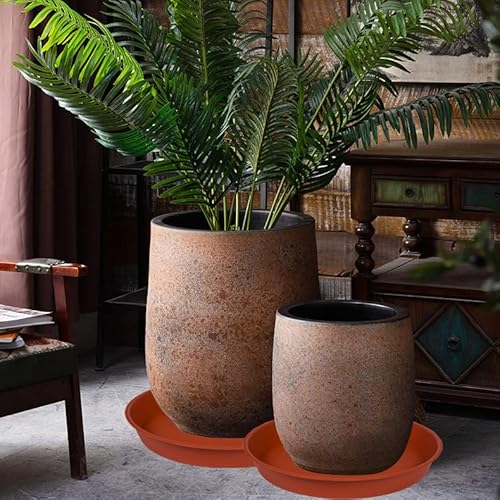 Bleuhome 2 Pack Of 18 19 Inch Plant Saucer Tray (16.5 Inch Base), 2.7" Depth, Heavy Duty Plastic Saucer 19" Round, Plant Tray For Pots, Flower Plant Saucers For Indoors (19 Inch, Terracotta) #TOP2