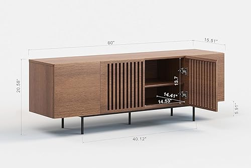 Miniatura 4 de Modern Design By Crafts & comfort Napoli - Soporte de madera para TV, centro de entretenimiento de mediados de siglo con almacenamiento para