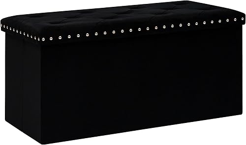 Miniatura 8 de B FSOBEIIALEO Banco Otomán de Almacenamiento, Otomanes Plegables Acolchados con Almacenamiento, Banco Reposapiés Extra Grande de 140L para Negro