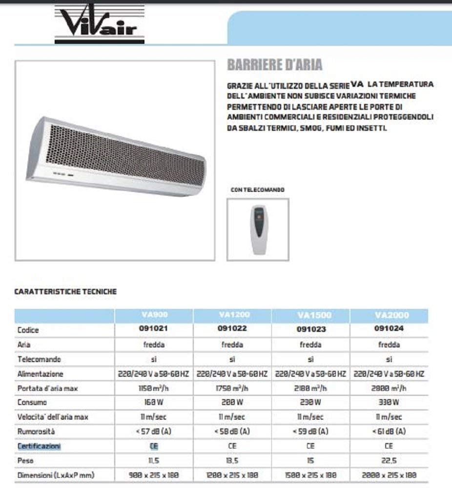 Barriera d'aria fredda Ferrari VIVAIR con telecomando incluso, Bianco, 200 x 215 x 1500 mm