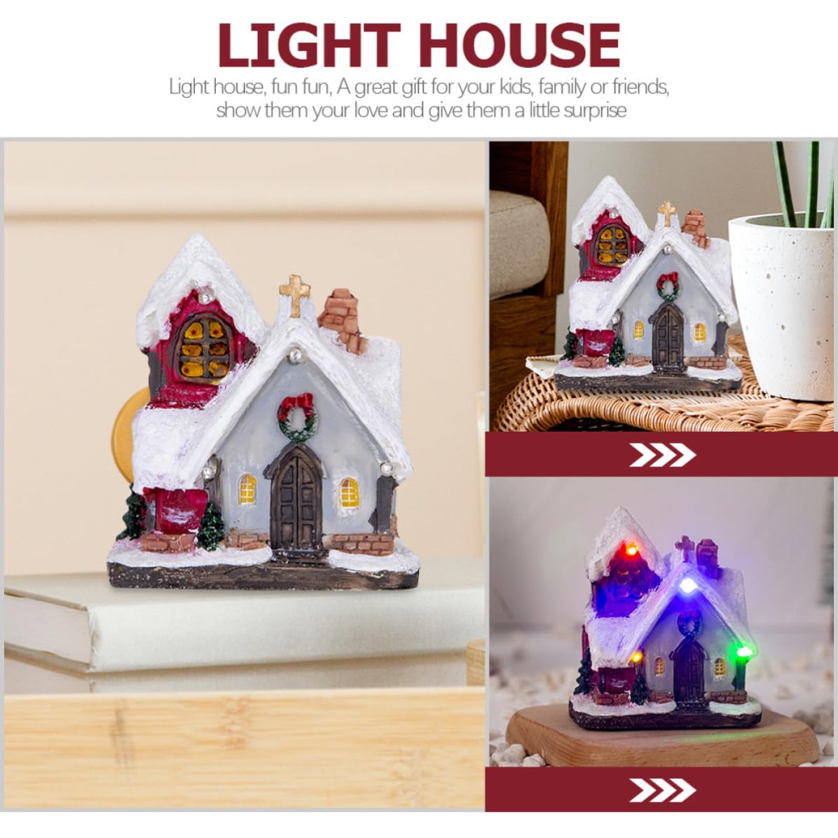 Didiseaon 5 Piezas Casa Navideña Iluminada de Resina para Mesa, Decoración