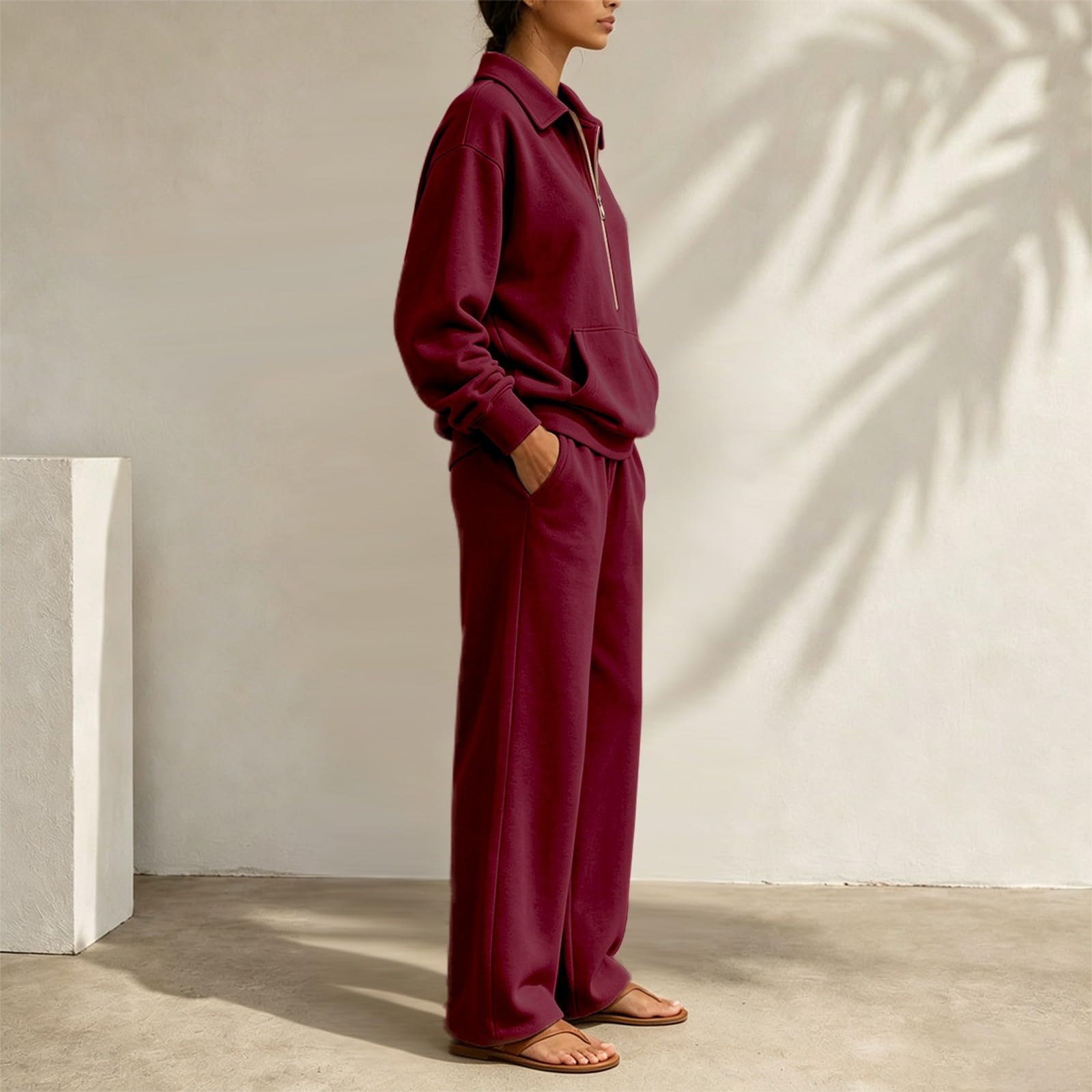 Completo Donna Casual Completa Felpa Mezza Zip E Pantaloni Fitness Casual
