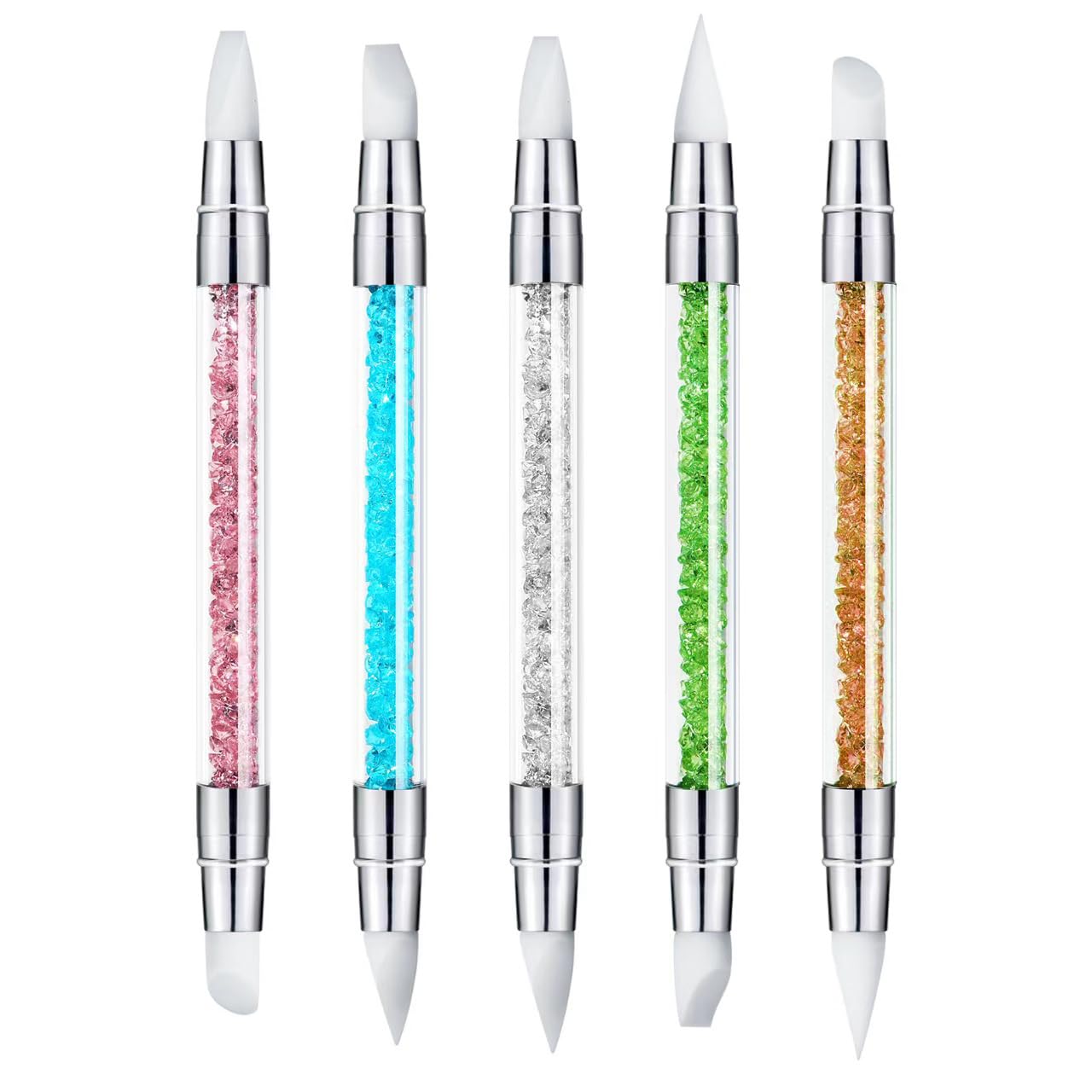 ZEOHBETY Nail Art Sculpture Pen, 5Pcs Dual Tipped Silicone Nail Tools for Resin, Silicone Brushes, Acrylic Pen, Nail Art Brushes, Nail Foil Carving Drawing Effect Shaping Drawing