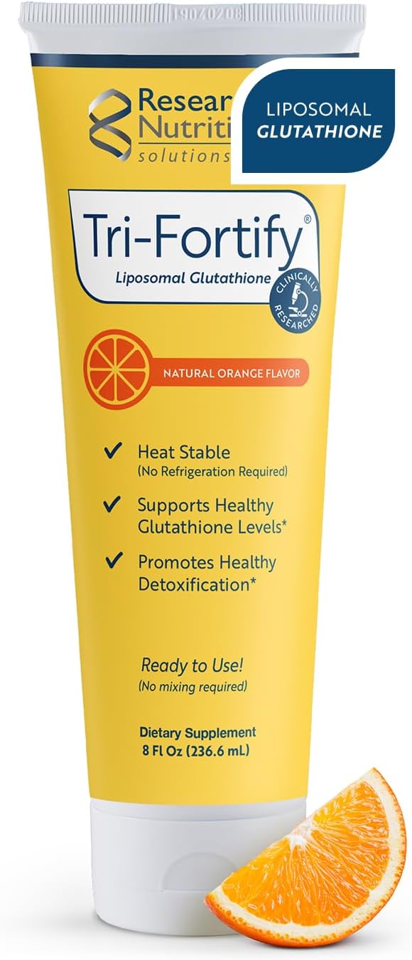 Researched Nutritonals Tri-Fortify Liposomal Glutathione Supplement Liquid Gel - Clinically Researched Detox & Immune System Support, Antioxidant - Superior Absorption - Natural Orange, 8 Fl Oz