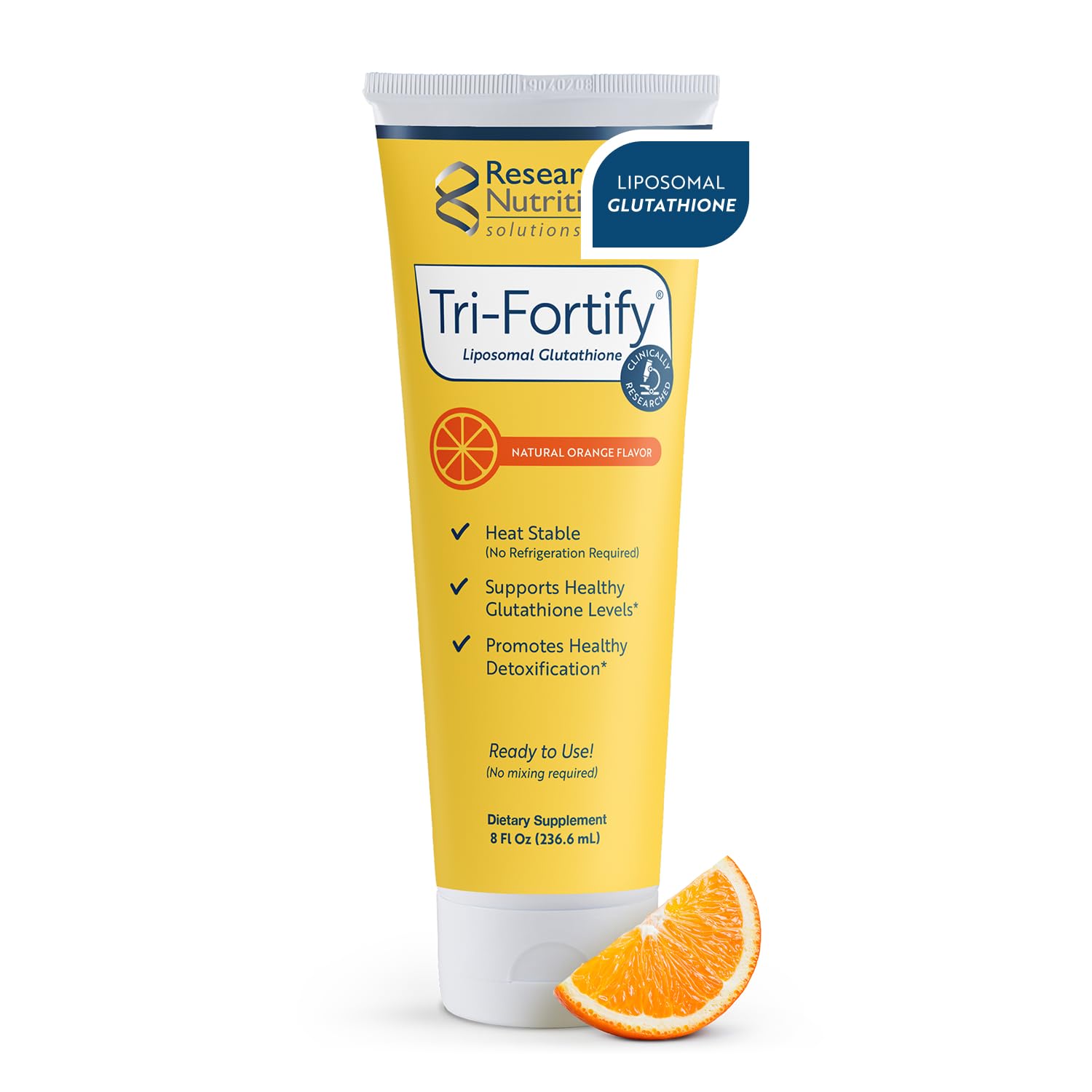 Researched Nutritonals Tri-Fortify Liposomal Glutathione Supplement Liquid Gel - Clinically Researched Detox & Immune System Support, Antioxidant - Superior Absorption - Natural Orange, 8 Fl Oz