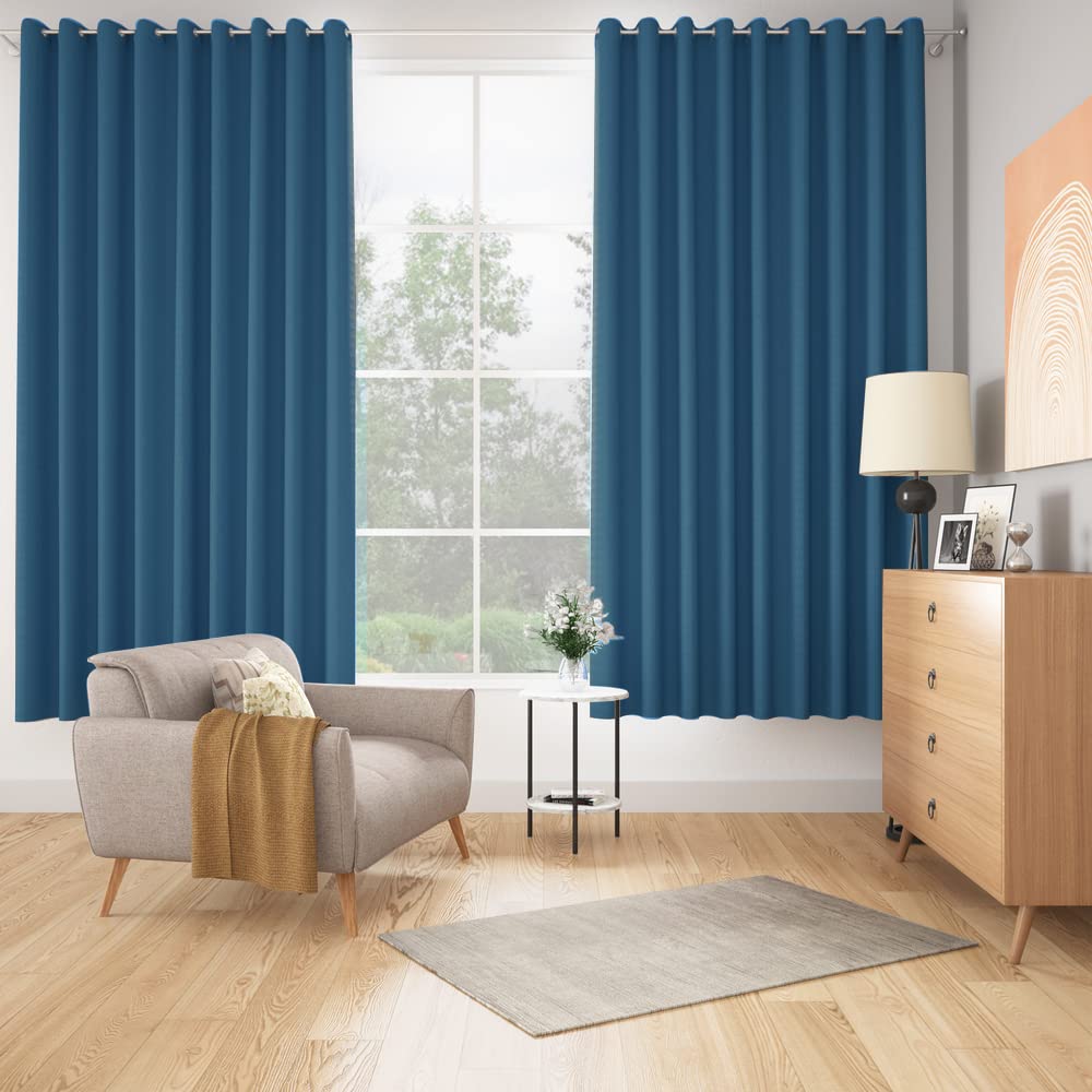 Wakefit Solid Blackout Long Door Curtains 9 Feet | Set of 2 | Upto 95% Room Darkening Faux Silk Drapes | Thermal Insulated & Noise Reducing Curtains for Living Room & Home Décor | Barkana Blue