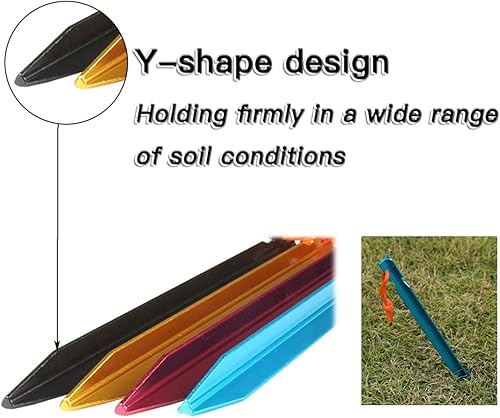 Miniatura 2 de HIKEMAN Estacas de aluminio para tienda de campaña, paquete de 20 estacas ligeras con cuerdas reflectantes para mochileros, campamentos, tiendas de