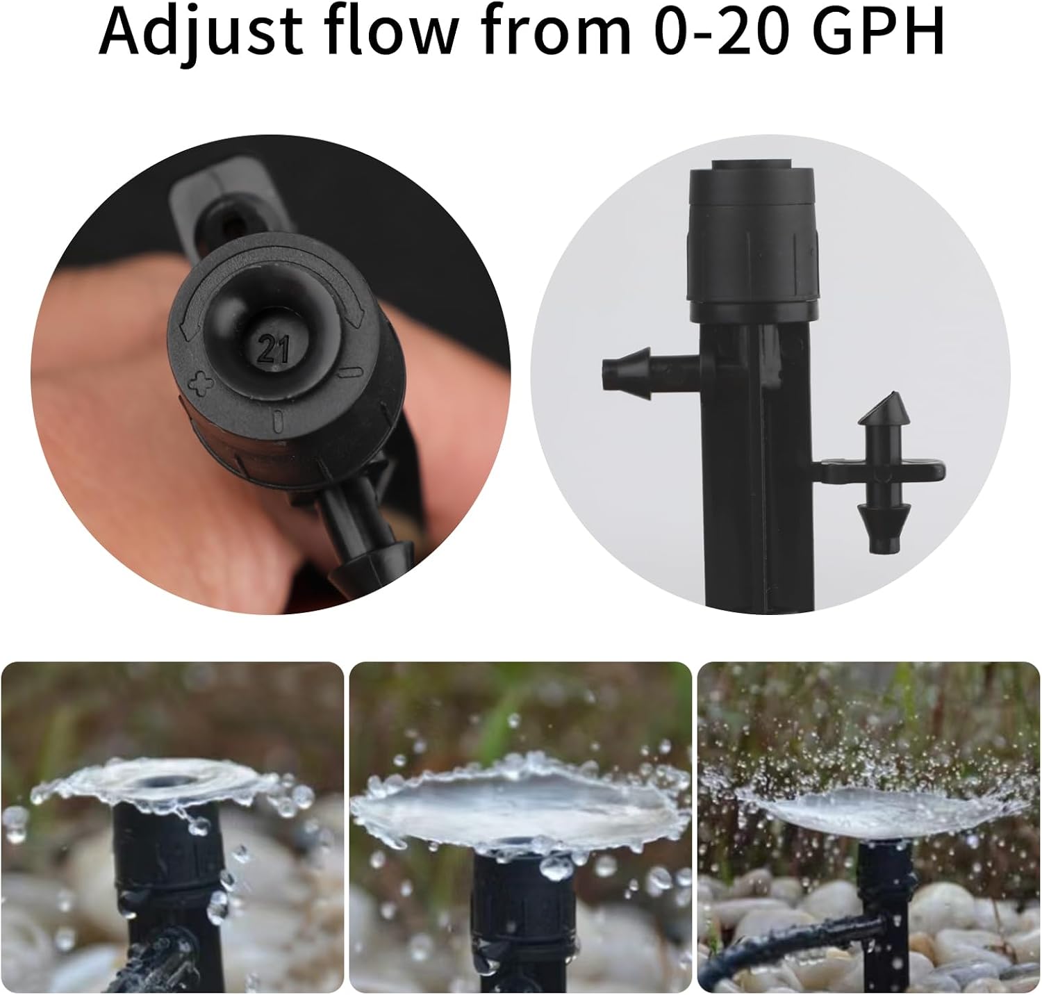 PineHaven 30 Pcs Drip Irrigation Emitters, Adjustable 0-20 GPH Drippers with Stake, 360 Degree Micro Sprinkler Heads for 1/4 Inch Tubing, Garden Lawn Flower Bed Watering System, Easy Installation