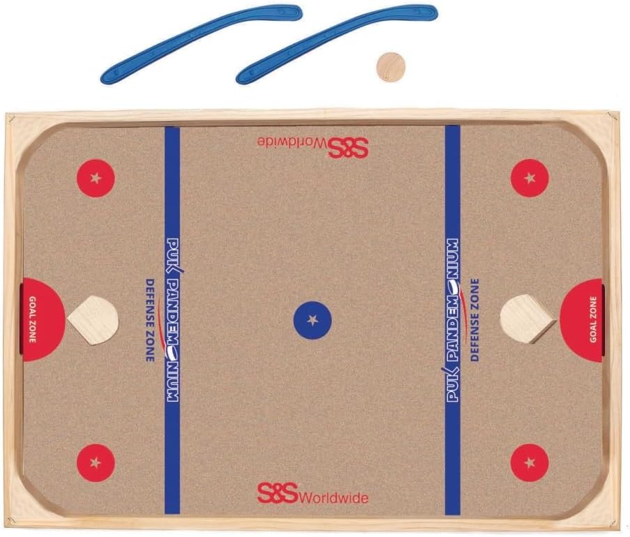 Puk Pandemonium Wooden Hockey Game - New & Improved! - 35" x 23-3/4" - Vibrant Multi-Color Graphics - Fun Family Entertainment