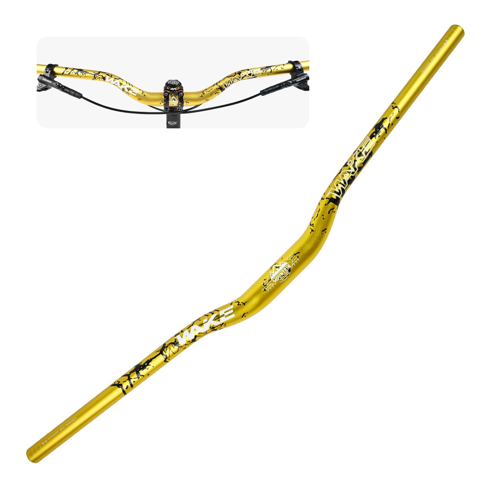 Wake Bike Handlebar 31.8mm*780mm Extra Long Wide Riser Bar Aluminum Alloy Bicycle Handlebars Riser 30mm Bike Bars for Cycling MTB Mountain Road Bike (Gold)