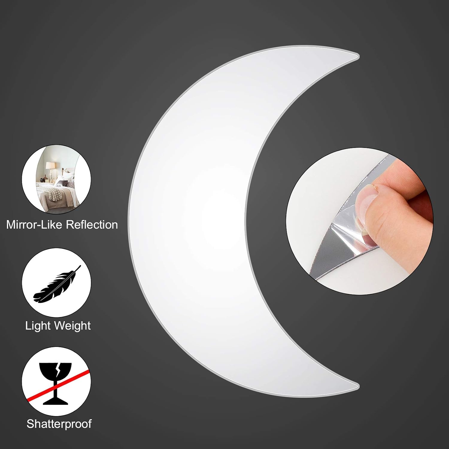 SelfTek 5 Pcs Moon Phase Mirror Wall Decor Set, Scandinavian Natural Decor Wall Decorative Mirror Bohemian Moon Mirror for Bedroom Living Room Office Apartment Dorm