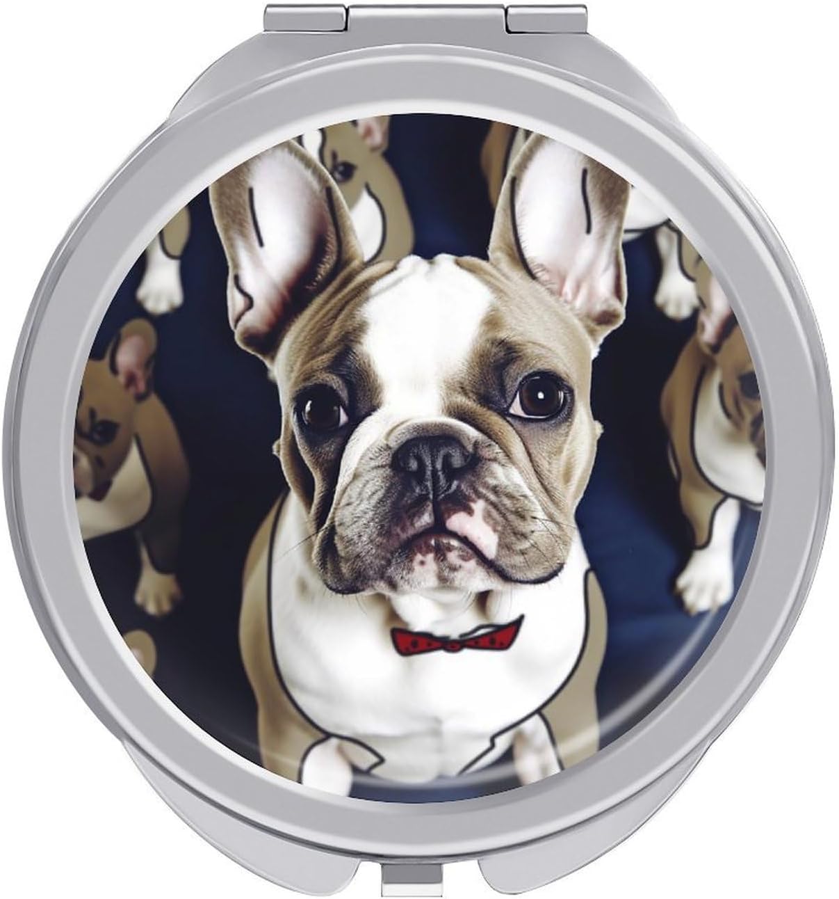 Travel Cute French Bulldog Makeup Mirror Compact Pocket Vanity Mirror Double-Sided 2X /1x Magnifying Round Folding Handheld Cosmetic Beauty Mirrors for Purse Handbag