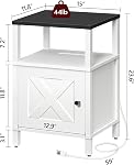 MAHANCRIS Table de chevet ferme avec borne de recharge, Table de lit blanche avec ports et sorties USB & Type C, Table d'extrémité avec rangement, Stand de nuit pour chambre, blanc et noir ETBW96E01