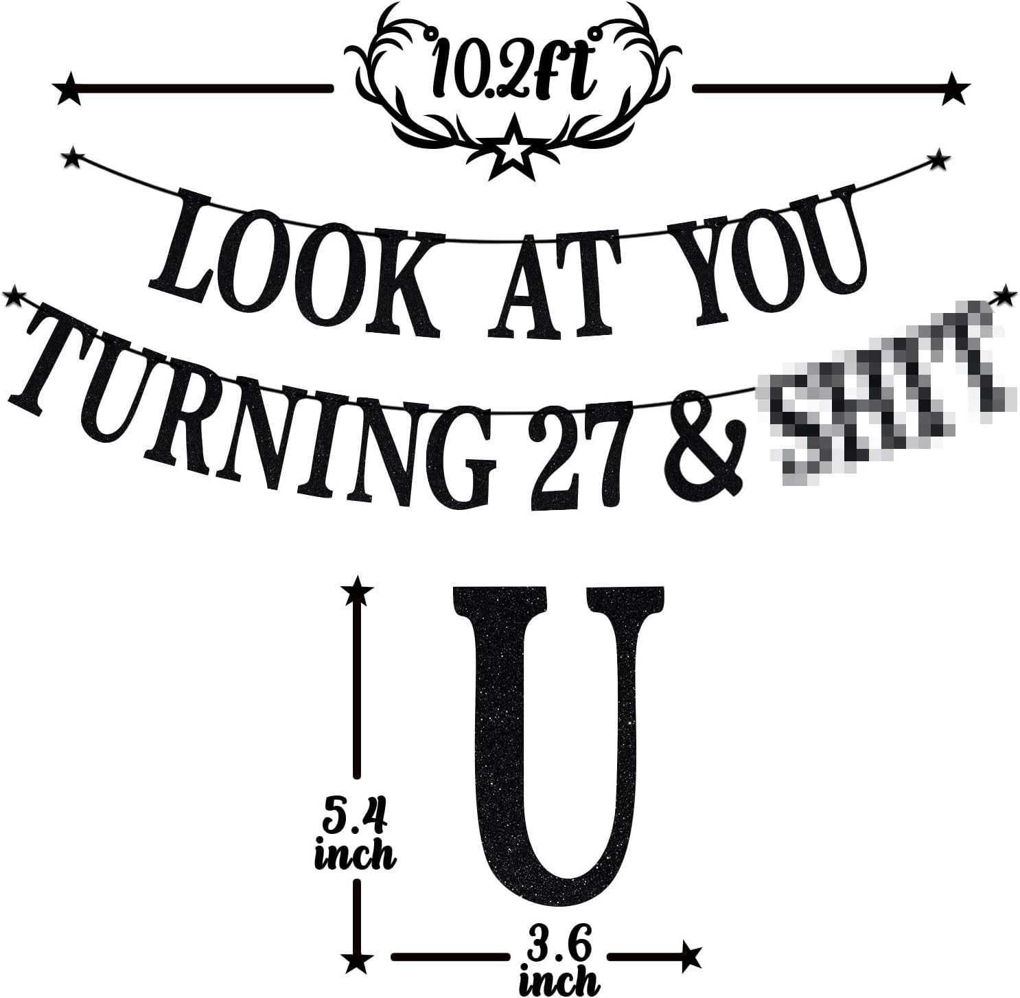 Black Glitter Look at You Turning 27 & Sh*t Banner, Happy 27th Birthday/Level 27 Unlocked/Cheers to 27 Years, Funny 27th Birthday Party Decorations Supplies - Image 2
