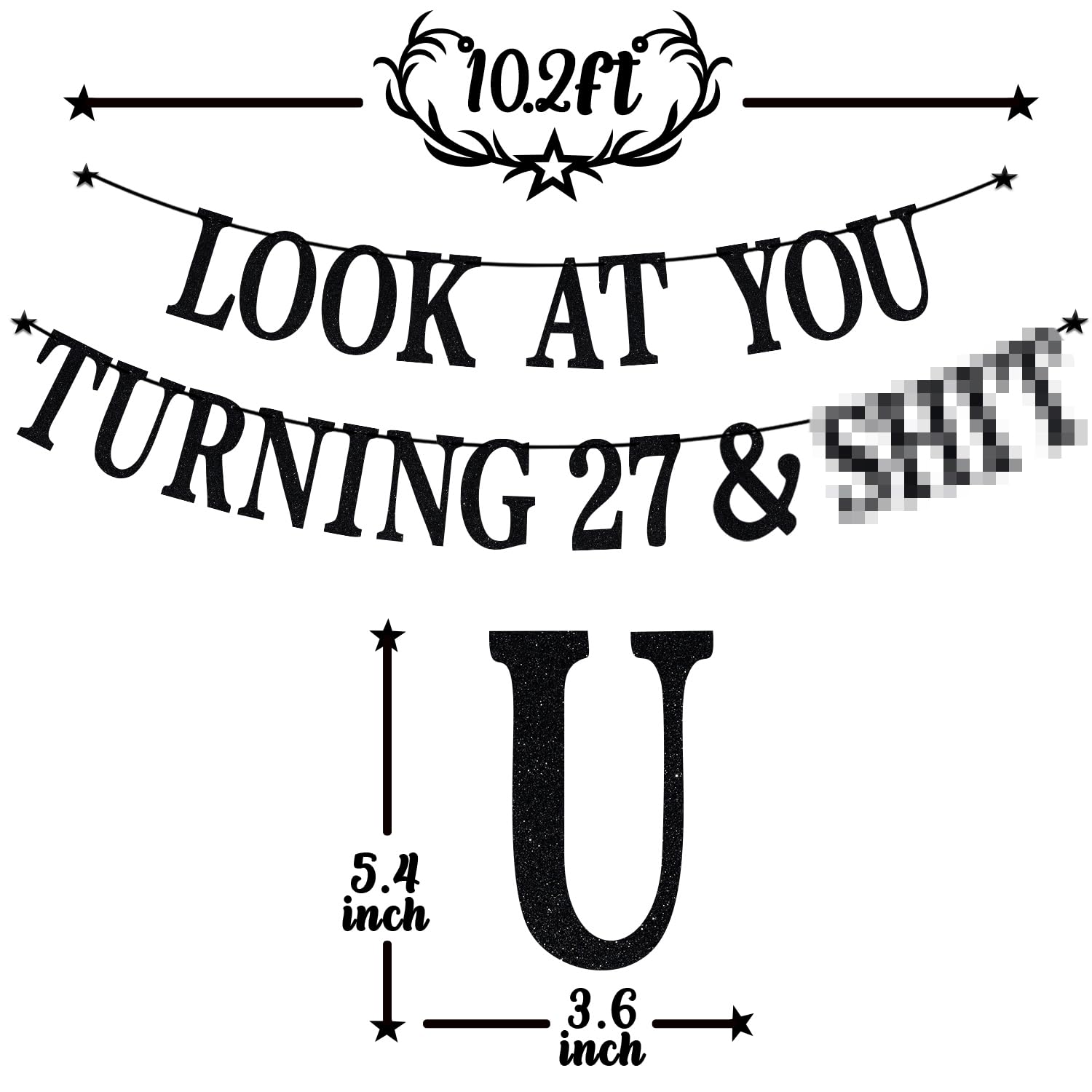 Black Glitter Look at You Turning 27 & Sh*t Banner, Happy 27th Birthday/Level 27 Unlocked/Cheers to 27 Years, Funny 27th Birthday Party Decorations Supplies