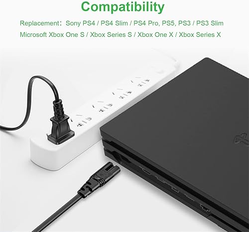 Miniatura 5 de Cable de alimentación de CA compatible con Sony PS3 PS4 PS5 PSP PSV, Playstation 3 4 Slim, Microsoft Xbox One S Xbox Series S Xbox One X Xbox Series