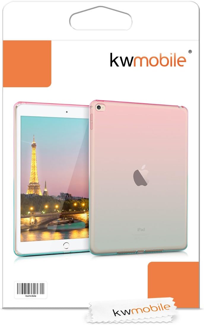 kwmobile TPU Silicone Case Compatible with Apple iPad Air 2 - Case Soft Flexible Protective Cover - Bicolor Dark Pink/Blue/Transparent