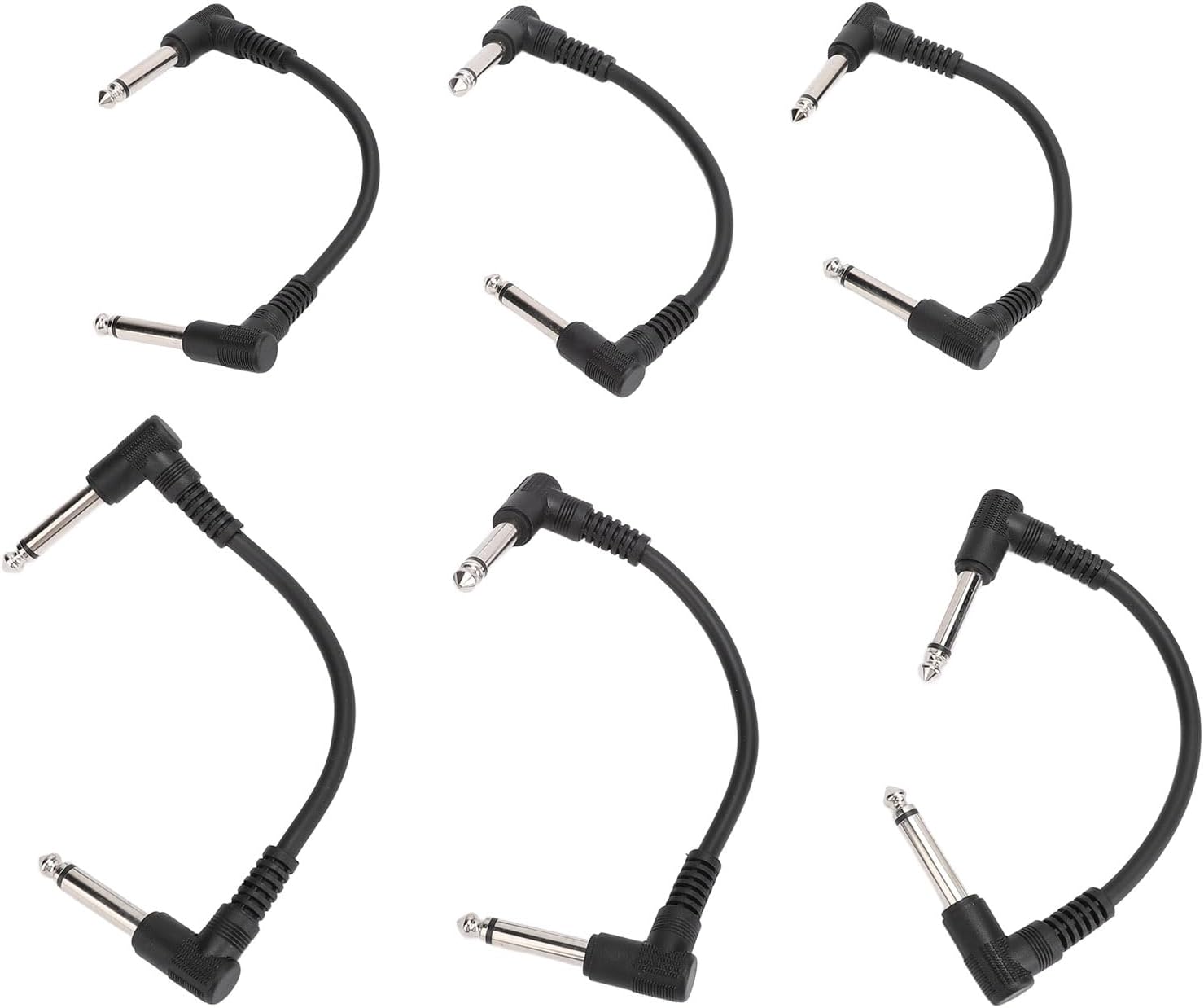 6Pcs Guitar Patch Cable Effect Pedal Cable 15Cm 6 Inch 1/4 Inch Right Angle Guitar Patch Cable For Microphone Amplifier Keyboard (Black)