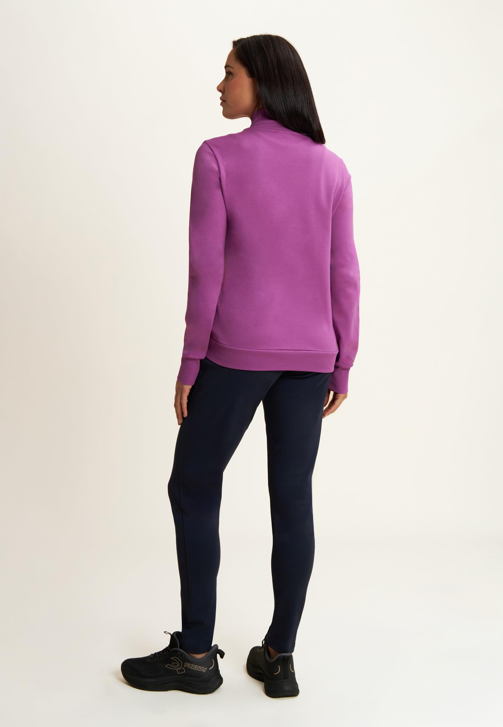 FREDDY Tuta Donna Zip e Collo Alto in Tessuto Interlock di Cotone Logo Glitter