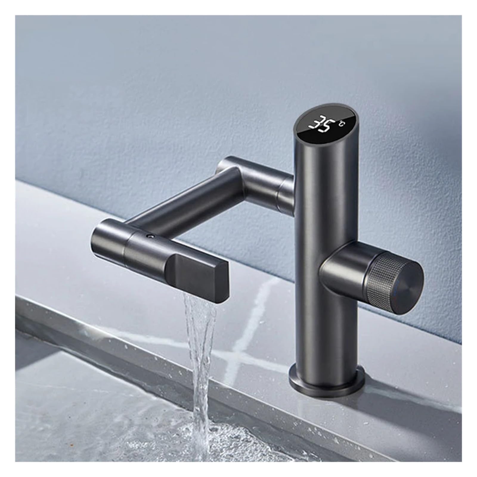 Robinet numérique eau chaude et froide pour meuble lavabo gris acier