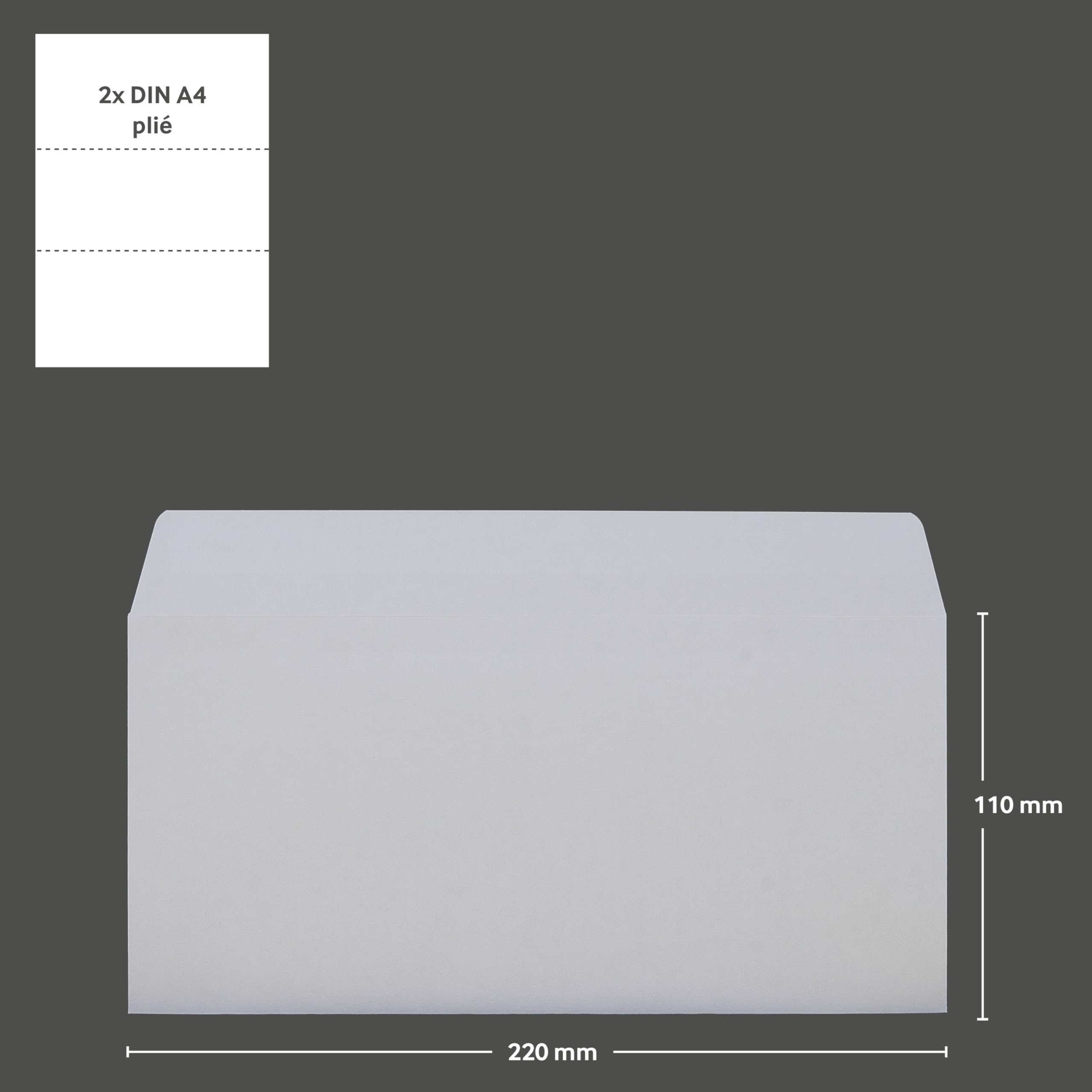 Enveloppes Blanches DL 110x220 mm 80 g/m² Rabat Droit Fermeture Adhésive Sans Fenêtre 24