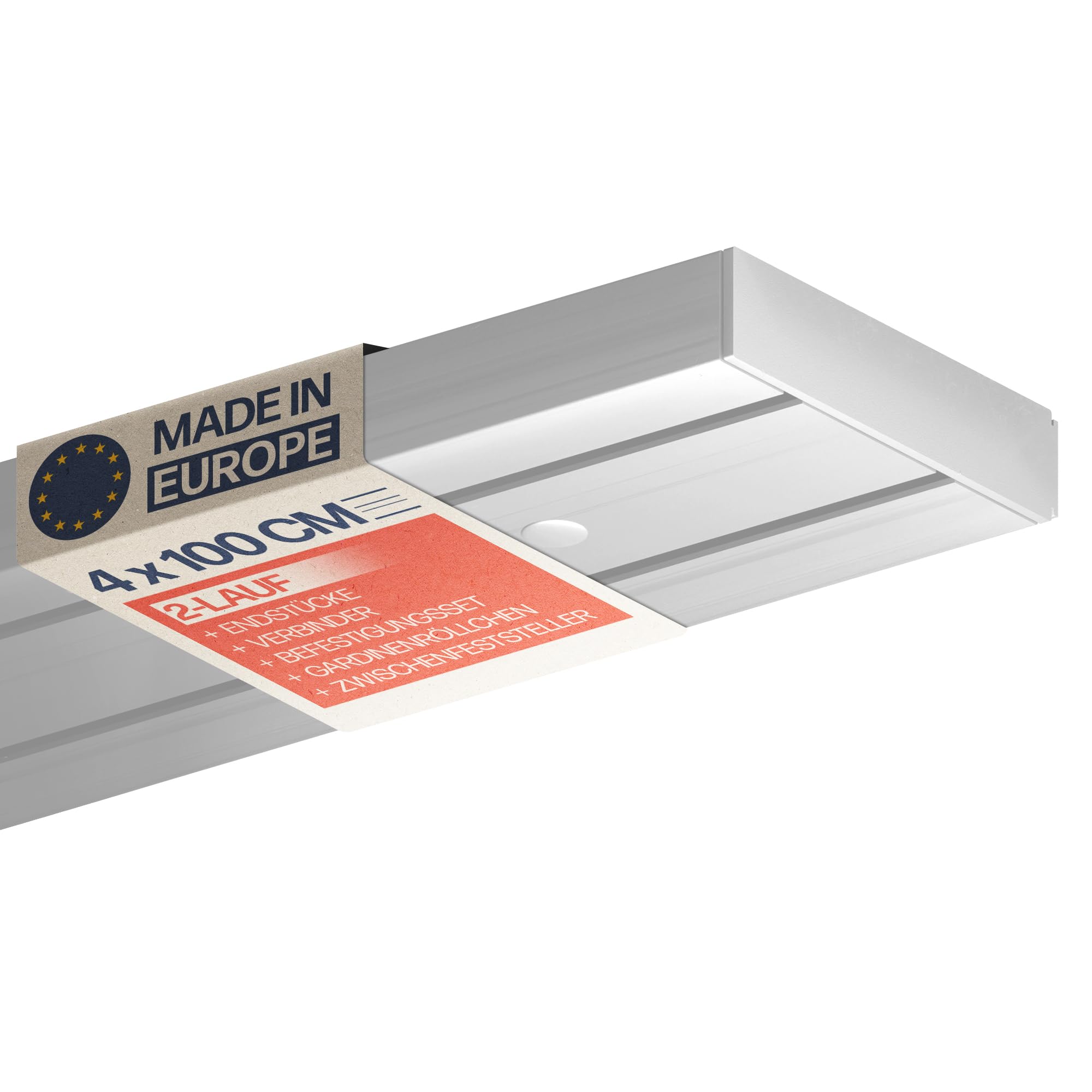 Bestlivings Gardinenschiene 2-läufig 400cm (4x100cm), Komplettset | Vorhangschiene aus PVC inkl. Zubehör und Montagematerial, Deckenmontage für Gardinen und Vorhänge