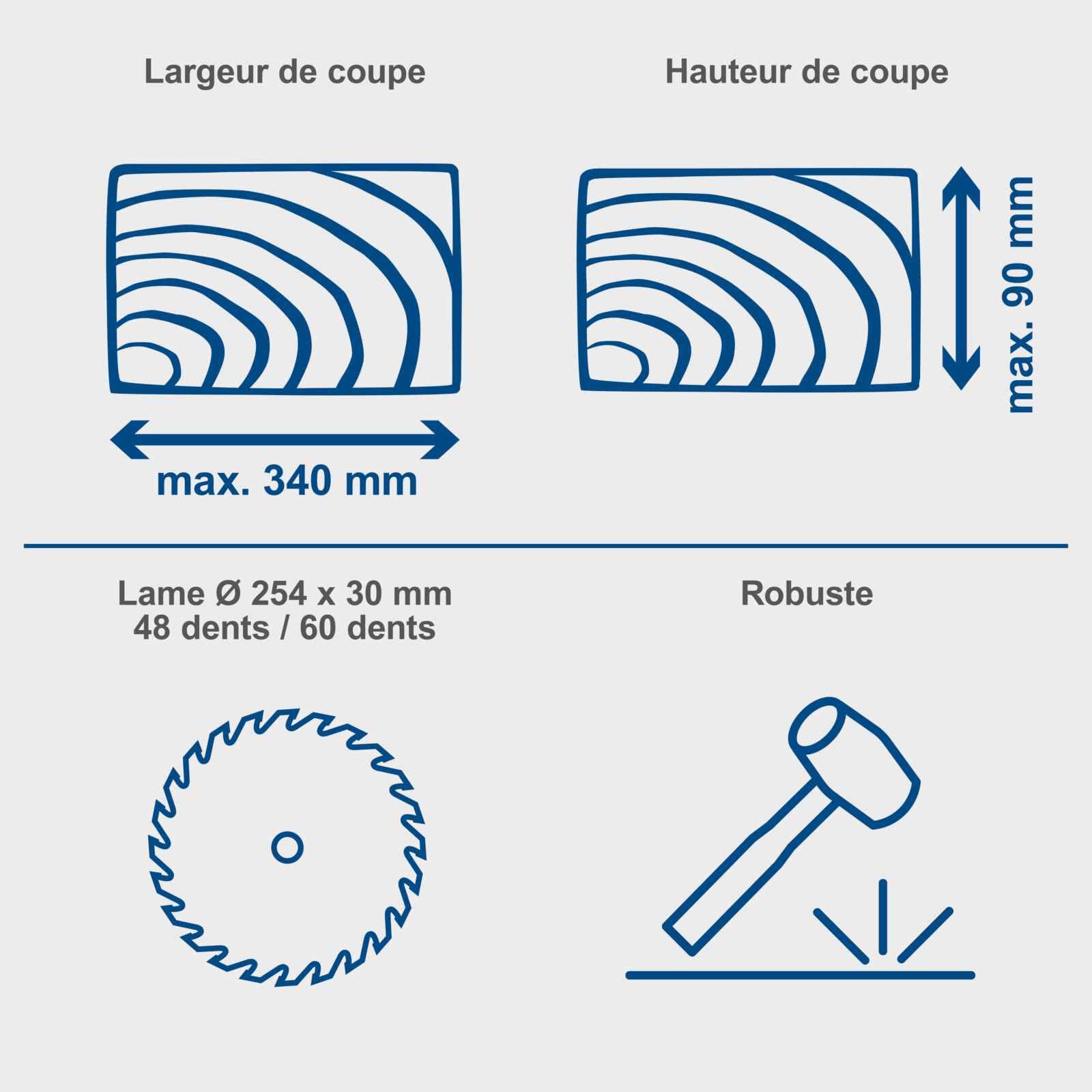 Scheppach Scie à onglets radiale HM254SPX | 2200 W | Lame Ø254 mm | Largeur et hauteur de coupe 34x90mm | Avec laser | Supports en aluminium | Table tournante avec blocage rapide | 2ème lame incluse