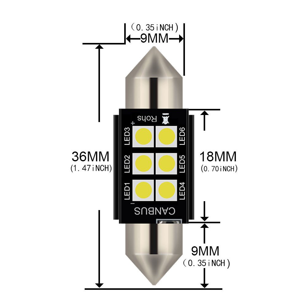 2 Lampadine LED AUTO CUPOLA C5W - 36mm Bianco Puro 6500K, Canbus, Per Luci Targa E Interni, 12V - Foto 9