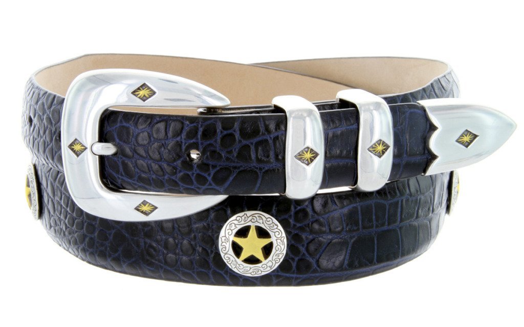 Presidential Gold Star Western Golf Concho Black Dress Belt for Men