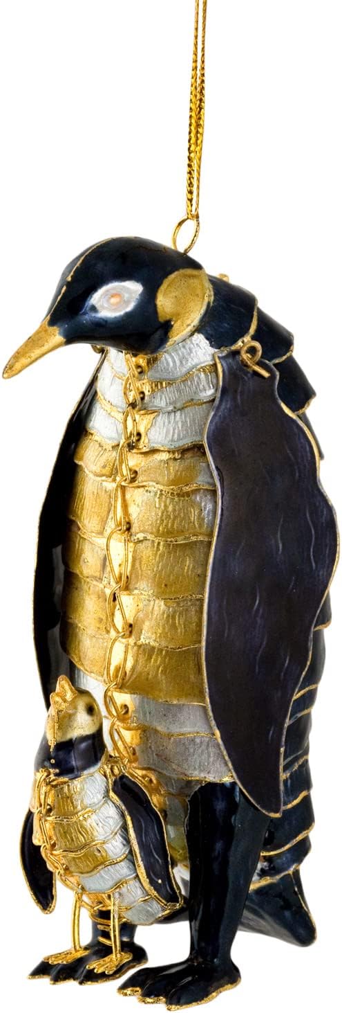 Value Arts Handmade Cloisonne Articulated Penguin Family Hanging Ornament
