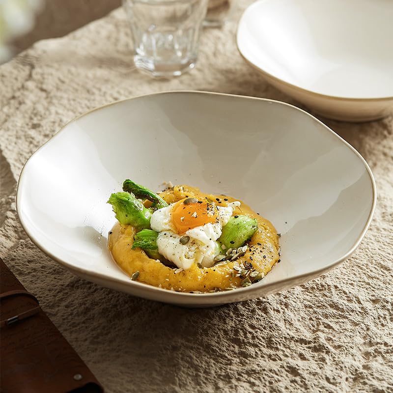Miski do zupy ceramiczna miska ramen domowa miska do zupy beżowa miska śniadaniowa nadaje się do zupy, makaronu, makaronu, obiadu miski (S)