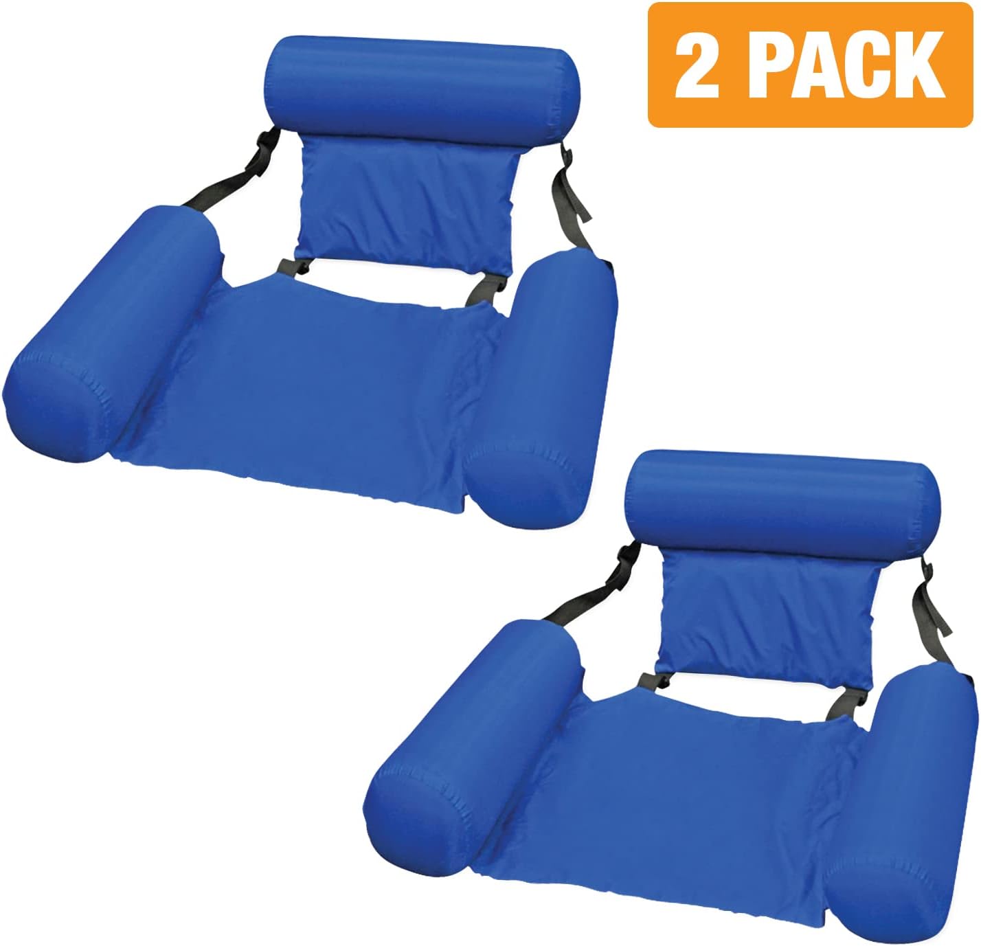 Poolmaster 2-Pack Water Chair Inflatable Pool Float Lounges for Adults, Adjustable Reclining Water Chairs for Pool, Lake, or River – Fabric Sling Design with Headrest & Armrests