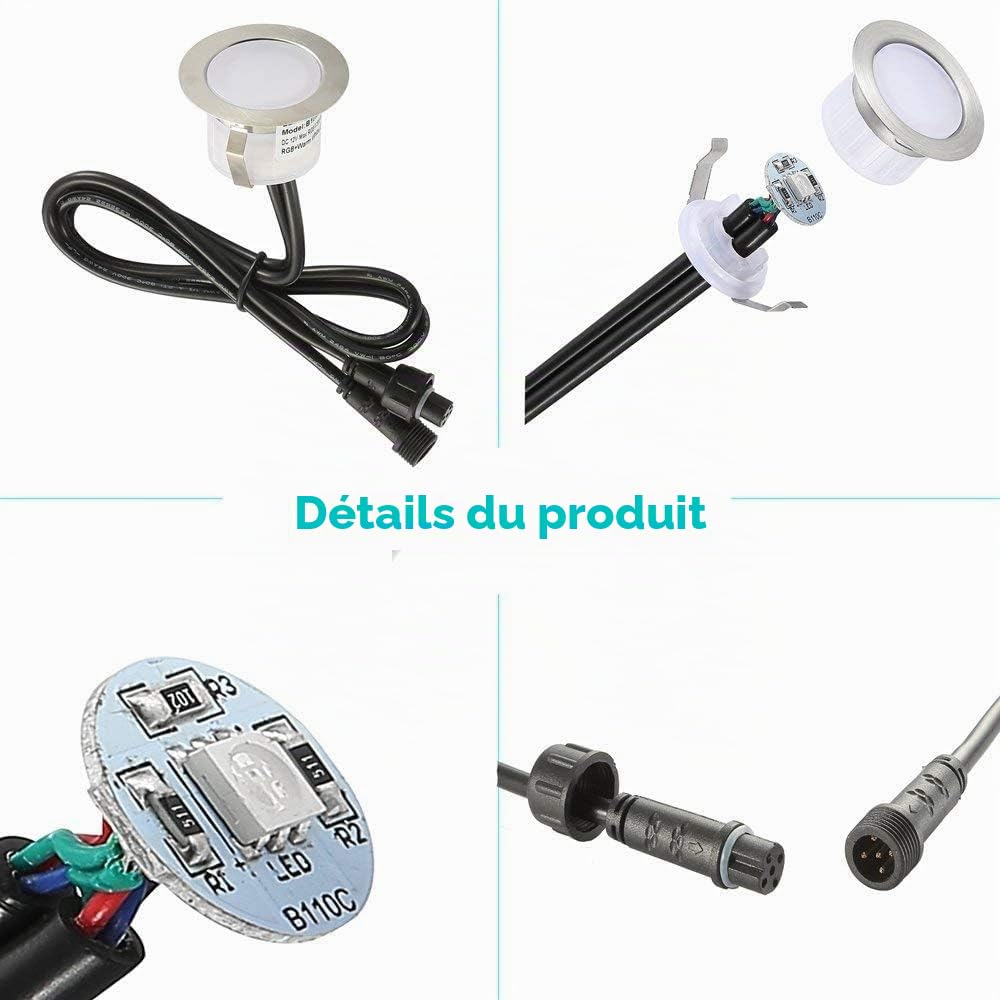 Lot de 30 Bluetooth RGBWW Led Encastrable Exterieur, Ø31mm Dimmable Mini Spot Escalier Piscine Lampe au Sol, Etanche IP67 DC12V pour Terrasse Bois (RGB+Blanc Chaud)