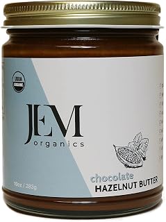 JEM Organics Chocolate Hazelnut Nut Butter, Organic, All Natural Sprouted Almond butter, Gluten-Free, Vegan, Paleo, Keto Snack, 10 oz Jar, Single Pack