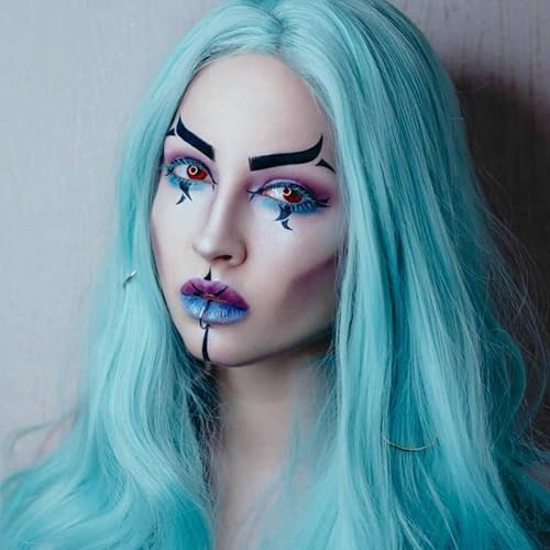 Miniatura 9 de Karissa Hair Las mejores pelucas de encaje frontal sintético azul para mujer peluca de cabello largo ondulado realista cabello sintético azul hielo