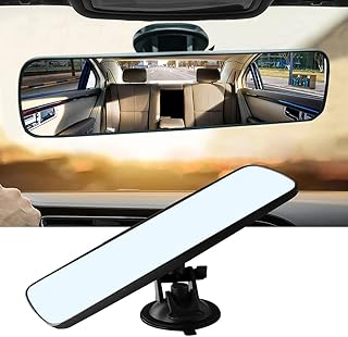 WIKIBB Rear View Mirror Universal HD Panoramic Car Interior Rear View Mirror with ShatterProof Tempered Glass & 360°Adjustable Suction Cup for Car Truck SUV Van Boat