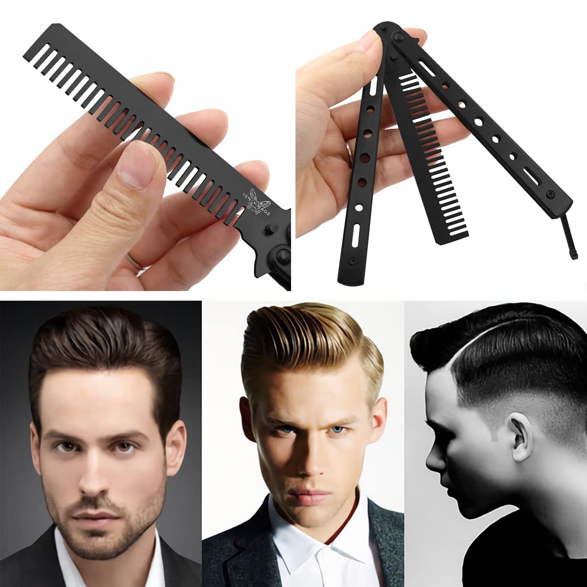 Butterfly YUTOU Stainless Steel Butterfly Comb, Foldable Pocket Comb for Hair and Moustache Styling - Image 2