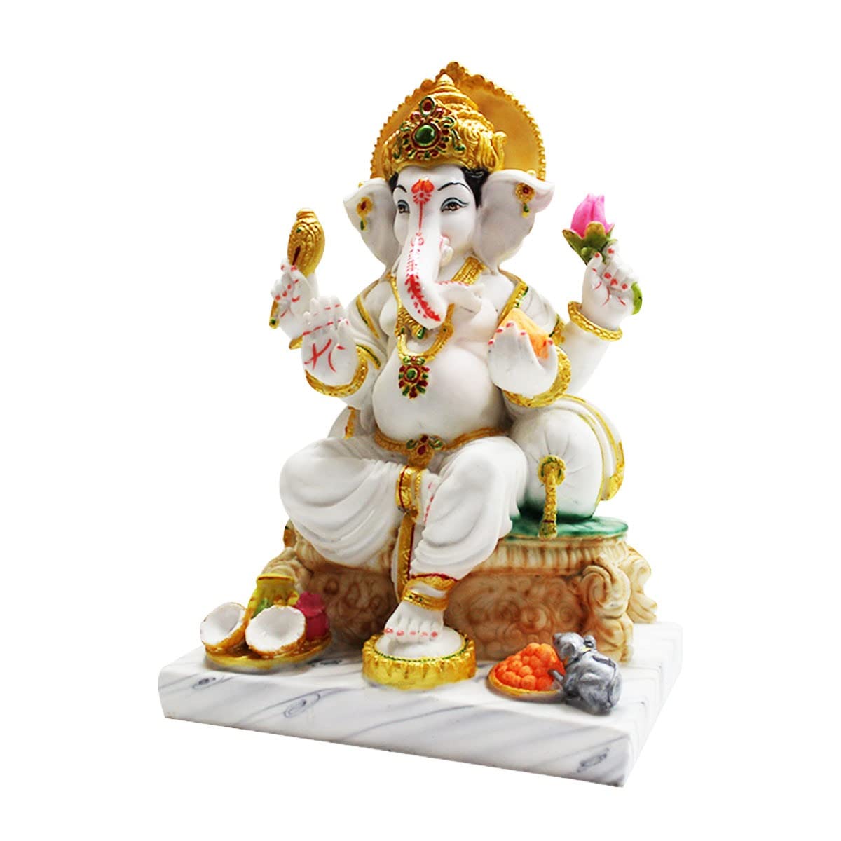 Marble Lord Ganesha Idol Ganpati God Ganesh Home Décor Statue Spiritual Puja Vastu Showpiece Fegurine - Religious Murti Pooja Gift Item