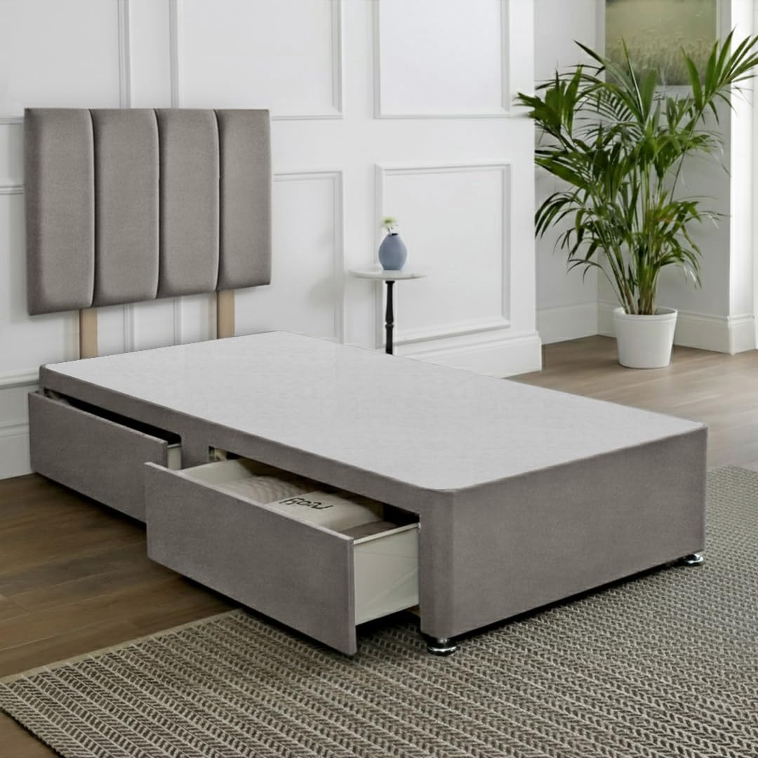 SANA SLEEP Single Divan Bed with Headboard & 2 Drawers – Plush Grey Fabric, 3FT UK Made, Bedroom, Guest & Kids’ Room, Space-saving, Luxury Comfort — image 1