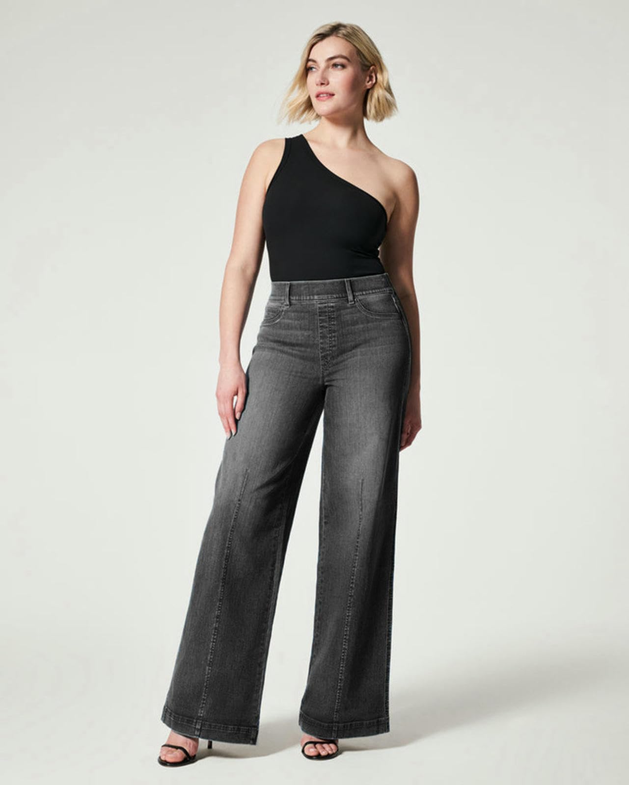 Jeans Donna Donne Gambe Ad Alta Vita su Pantaloni in Vintage Elastico-Nero-m