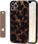 NITITOP Compatible with iPhone 16 Pro Max Case with Wrist Strap Cute Leopard Stylish Amber Tortoise Design for Women Girls Men Soft TPU Shockproof Full Camera Protective Cover - Brown2